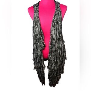 Elegant Black, Gray and White Women's Open Sweater, Pre-loved.